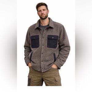 Outerknown Men's Skyline Fleece Sherpa Shirt Jacket Gray Size XL Cozy Soft NWT